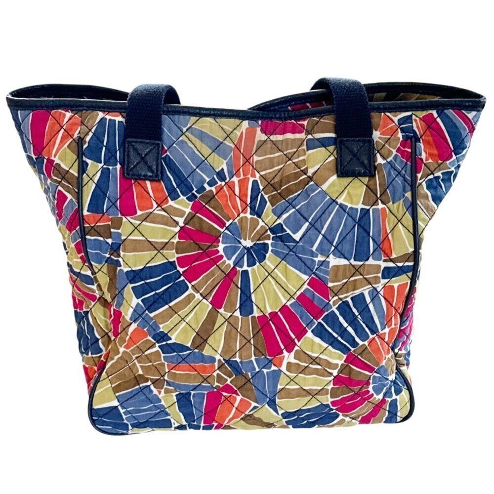 Talbots Women's Leather Trim Floral Quilted Tote Bag Retro 90s Hippie Carry All